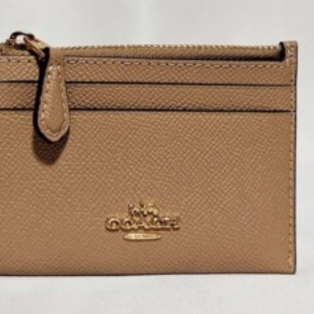 Coach Taupe Pebbled Leather ID Card Holder Keychain